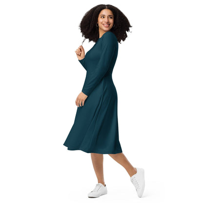 Blauwal langärmliges Midikleid Midikleid 61.99 blau, blauwal, blue, Boot-Ausschnitt, Damen, einfarbig, Elastan, eng anliegend, Frauen, Jersey, OEKOTEX100, Polyester, Premium, Seitentaschen, Strickstoff, Taille, Unterteil JLR Design