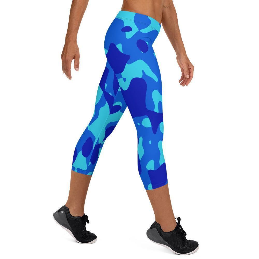 Blue Camouflage Damen Capri Leggings -- Blue Camouflage Damen Capri Leggings - undefined Capri Leggings | JLR Design