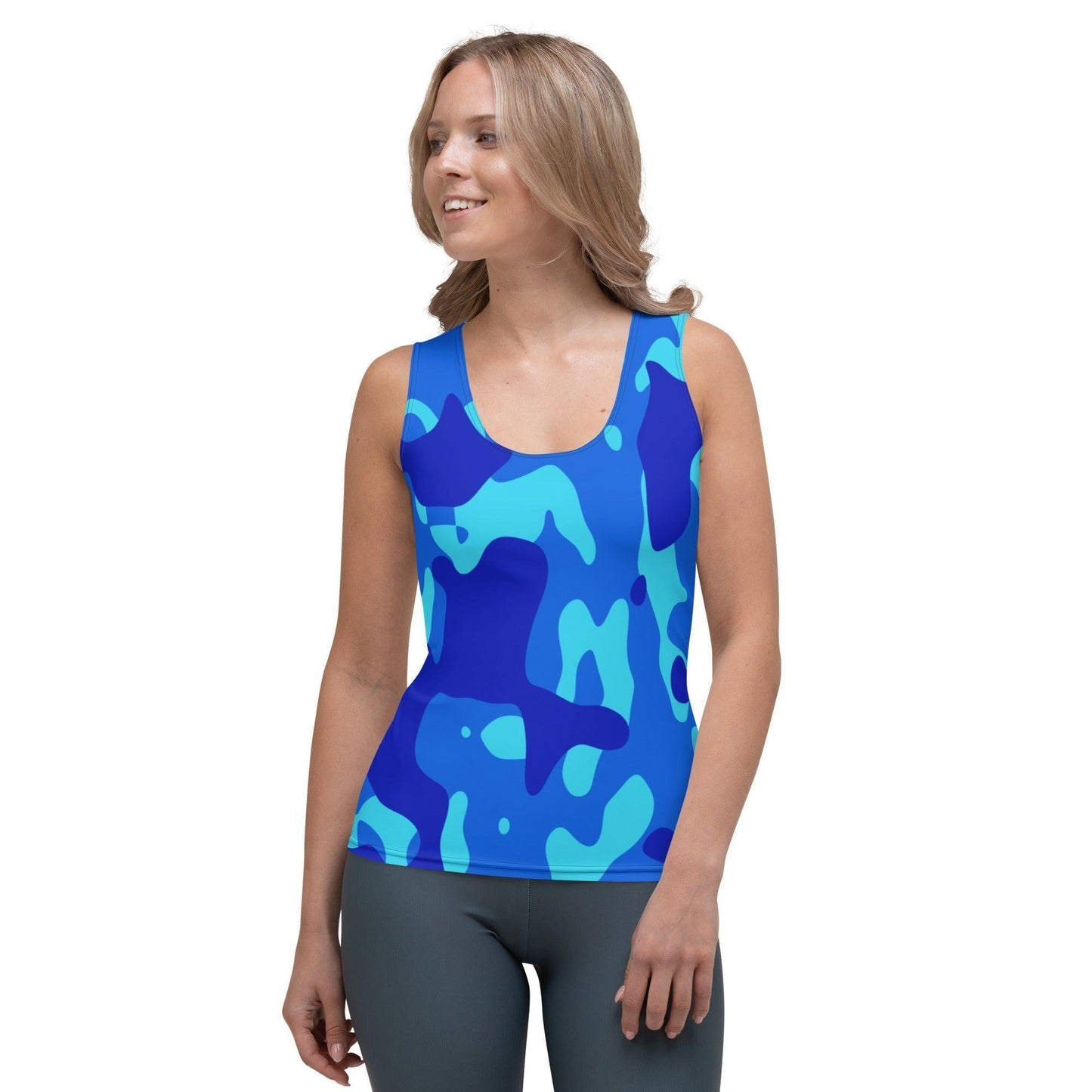 Blue Camouflage Damen Tank Top Tank Top 44.99 aktiv, angenehmes, atmungsaktiv, Ausschnitt, betont, Bewegungsfreiheit, blau, Blue, breite, Camo, Camouflage, Damen, Elastan, enganliegend, Farben, Fashion, Figur, Fitness, Frauen, Gym, Look, Mikrofasergarn, Mode, Muscle, Musthave, Outfit, Pattern, Polyester, Sommer, Style, Tank, Tarnmuster, Top, Tragegefühl, Training, Träger, verschiedene JLR Design