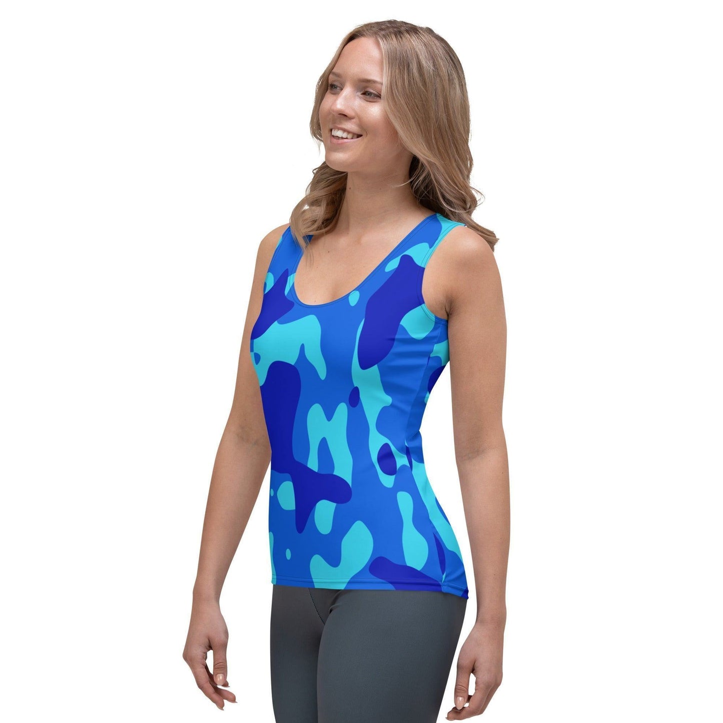 Blue Camouflage Damen Tank Top Tank Top 44.99 aktiv, angenehmes, atmungsaktiv, Ausschnitt, betont, Bewegungsfreiheit, blau, Blue, breite, Camo, Camouflage, Damen, Elastan, enganliegend, Farben, Fashion, Figur, Fitness, Frauen, Gym, Look, Mikrofasergarn, Mode, Muscle, Musthave, Outfit, Pattern, Polyester, Sommer, Style, Tank, Tarnmuster, Top, Tragegefühl, Training, Träger, verschiedene JLR Design