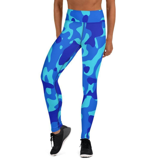 Blue Camouflage Damen Yoga Leggings -- Blue Camouflage Damen Yoga Leggings - undefined Yoga Leggings | JLR Design