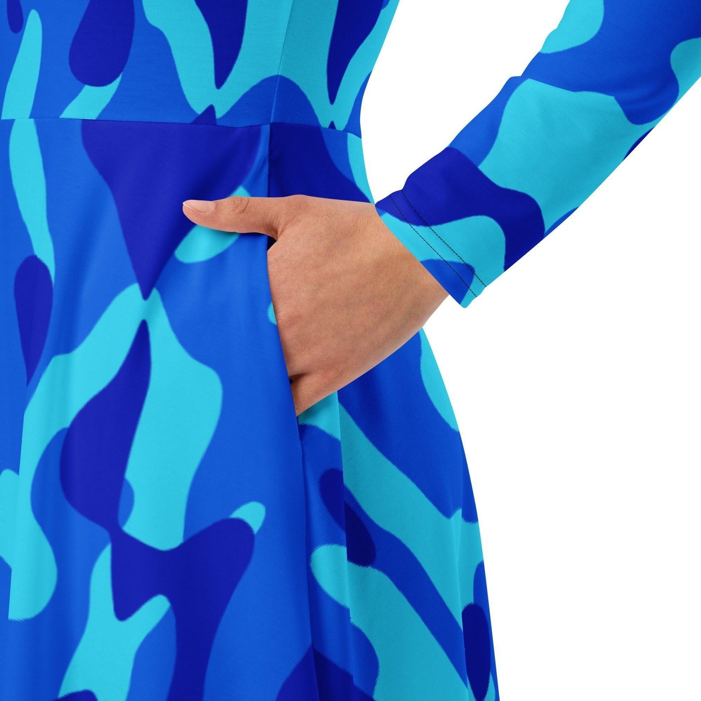 Blue Camouflage langärmliges Midikleid -- Blue Camouflage langärmliges Midikleid - undefined Midikleid | JLR Design