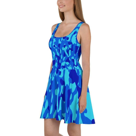 Blue Camouflage Skater Kleid -- Blue Camouflage Skater Kleid - undefined Skater Kleid | JLR Design