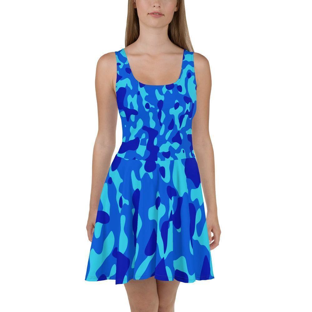 Blue Camouflage Skater Kleid Skater Kleid 61.99 ausgestellt, ausgestellter, blau, blue, camo, camouflage, Dame, Damen, Elastan, Frau, Frauen, Freizeit, Glatter, Kleid, Mitte, mittellanger, Muster, Nähte, Overlock, Pattern, Polyester, Rock, Saum, schmeichelhaft, Skater, Sport, Stoff, trendy, Weiblich, wühlfühlend, Überdeck JLR Design