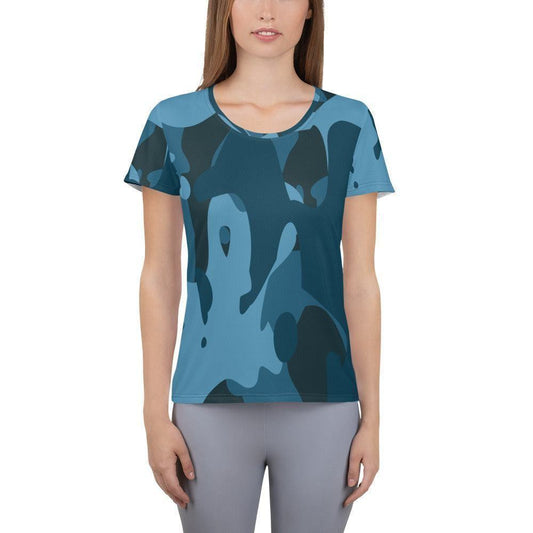 Blue Camouflage Sport-T-Shirt für Damen -- Blue Camouflage Sport-T-Shirt für Damen - XS Sport T-Shirt | JLR Design