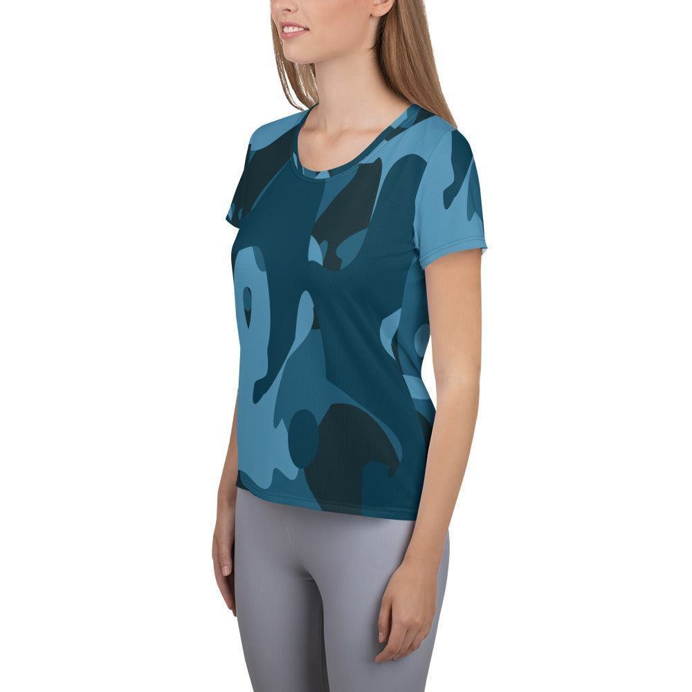 Blue Camouflage Sport-T-Shirt für Damen -- Blue Camouflage Sport-T-Shirt für Damen - XS Sport T-Shirt | JLR Design