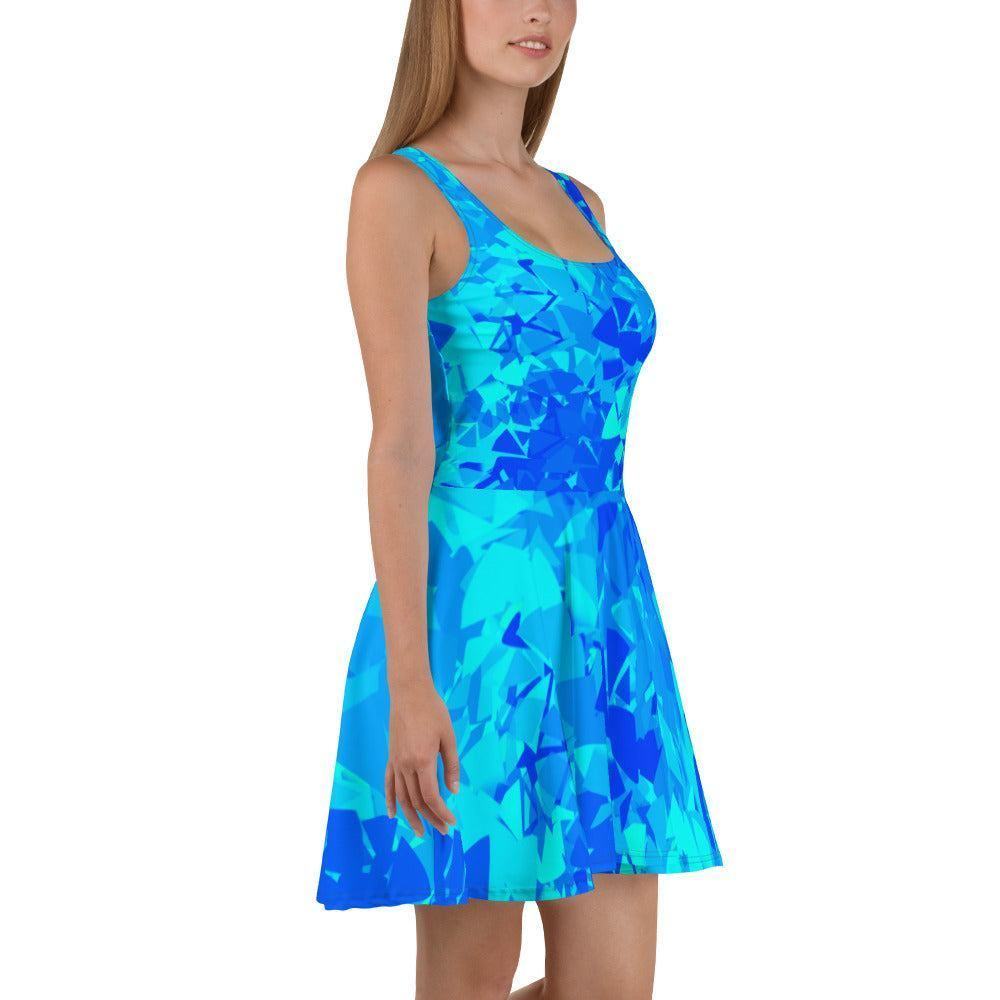 Blue Crystal Skater Kleid Skater Kleid 61.99 ausgestellt, ausgestellter, blau, blue, crystal, Dame, Damen, Elastan, Frau, Frauen, Freizeit, Glatter, Kleid, Mitte, mittellanger, Muster, Nähte, Overlock, Pattern, Polyester, Rock, Saum, schmeichelhaft, Skater, Sport, Stoff, trendy, Weiblich, wühlfühlend, Überdeck JLR Design