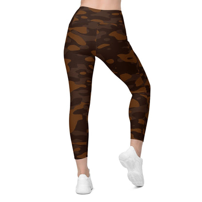 Braune Camouflage Damen V-Bund Leggings mit Taschen -- Braune Camouflage Damen V-Bund Leggings mit Taschen - undefined V-Bund Leggings | JLR Design