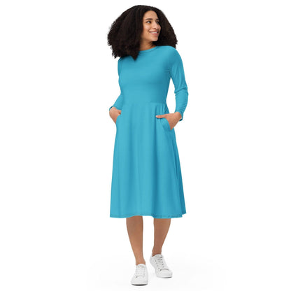 Bright Summer Sky langärmliges Midikleid Midikleid 61.99 Boot-Ausschnitt, bright, Damen, einfarbig, Elastan, eng anliegend, Frauen, Jersey, OEKOTEX100, Polyester, Premium, Seitentaschen, sky, Strickstoff, summer, Taille, Unterteil JLR Design