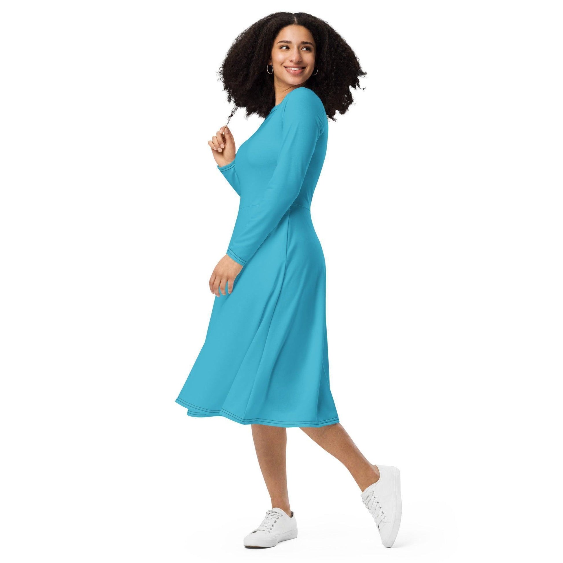 Bright Summer Sky langärmliges Midikleid Midikleid 61.99 Boot-Ausschnitt, bright, Damen, einfarbig, Elastan, eng anliegend, Frauen, Jersey, OEKOTEX100, Polyester, Premium, Seitentaschen, sky, Strickstoff, summer, Taille, Unterteil JLR Design