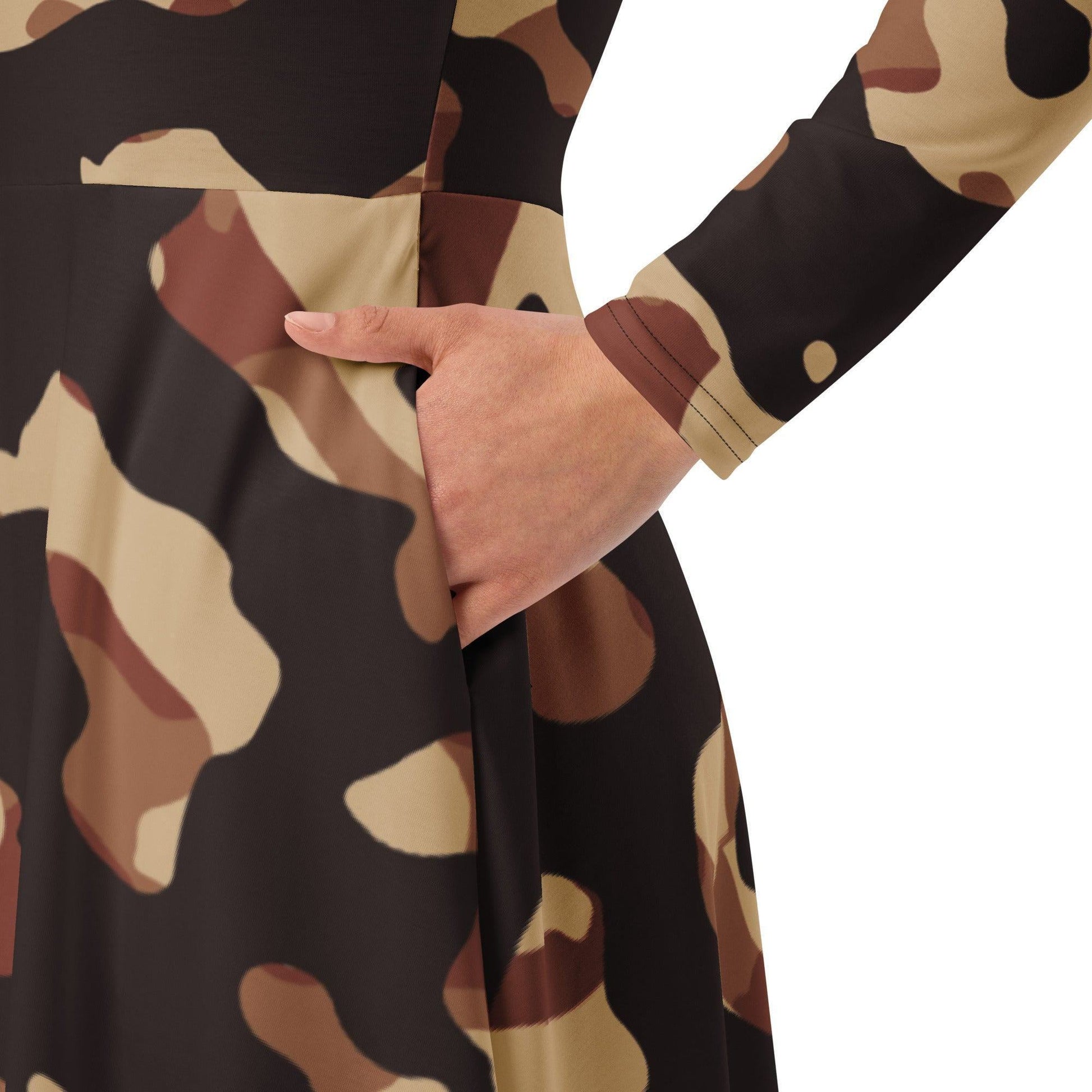 Brown Camouflage langärmliges Midikleid -- Brown Camouflage langärmliges Midikleid - undefined Midikleid | JLR Design