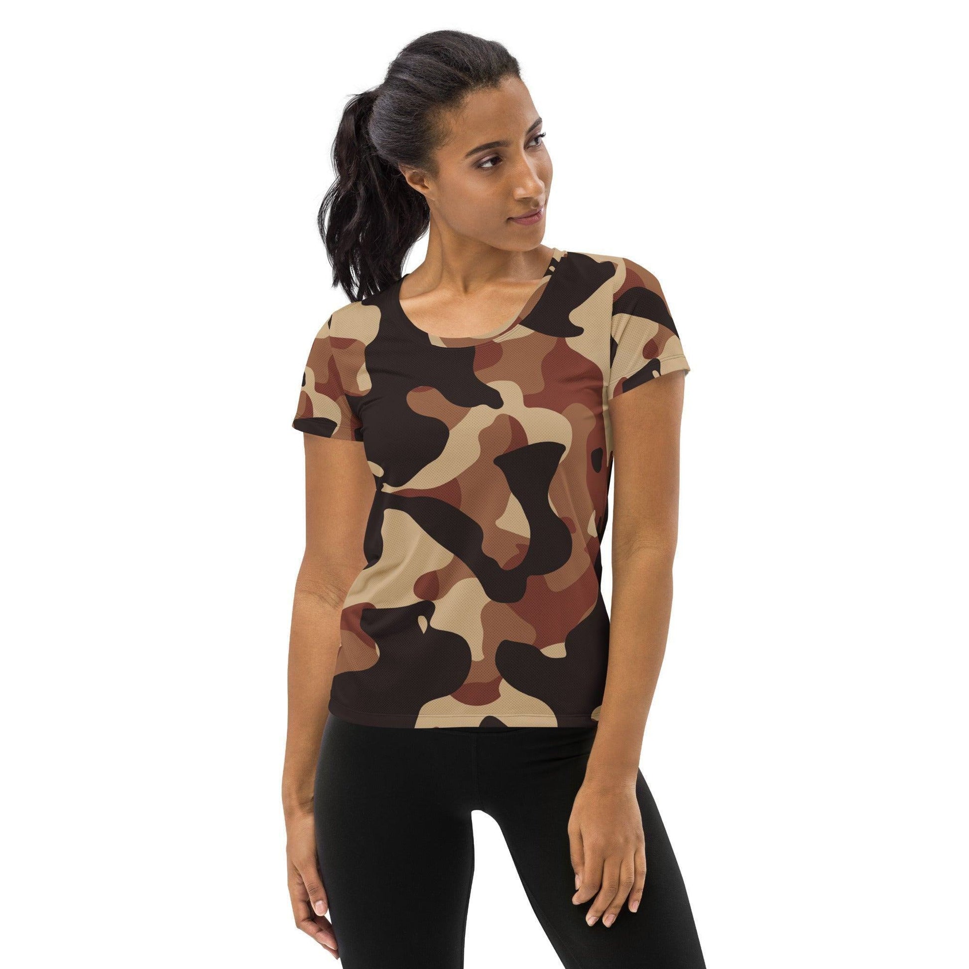 Brown Camouflage Sport-T-Shirt für Damen Sport T-Shirt JLR Design