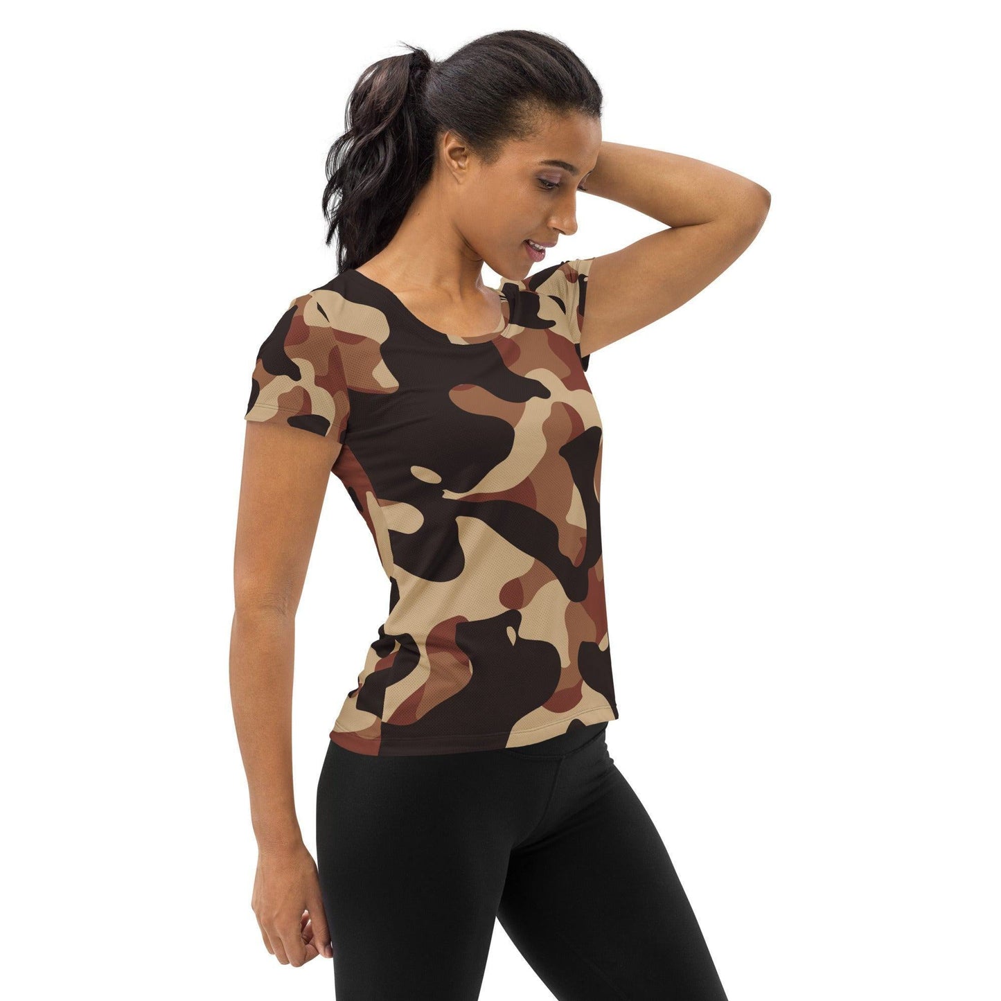 Brown Camouflage Sport-T-Shirt für Damen Sport T-Shirt JLR Design