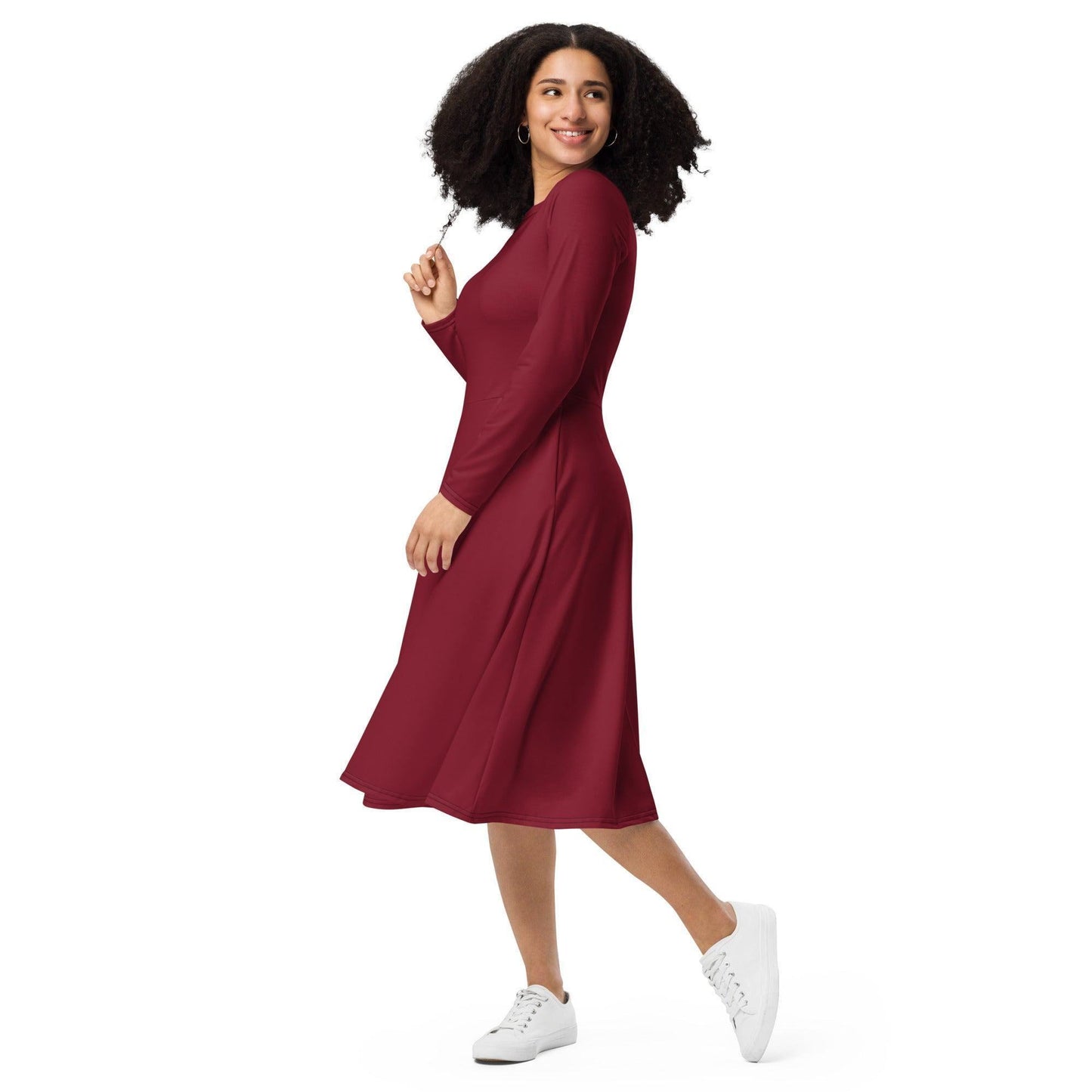 Burgund langärmliges Midikleid Midikleid 61.99 Boot-Ausschnitt, burgund, Damen, einfarbig, Elastan, eng anliegend, Frauen, Jersey, OEKOTEX100, Polyester, Premium, Seitentaschen, Strickstoff, Taille, Unterteil JLR Design