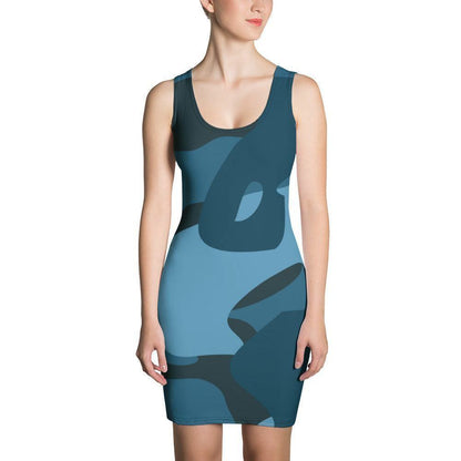 Enganliegendes Blaues Camouflage Kleid -- Enganliegendes Blaues Camouflage Kleid - undefined Kleid | JLR Design