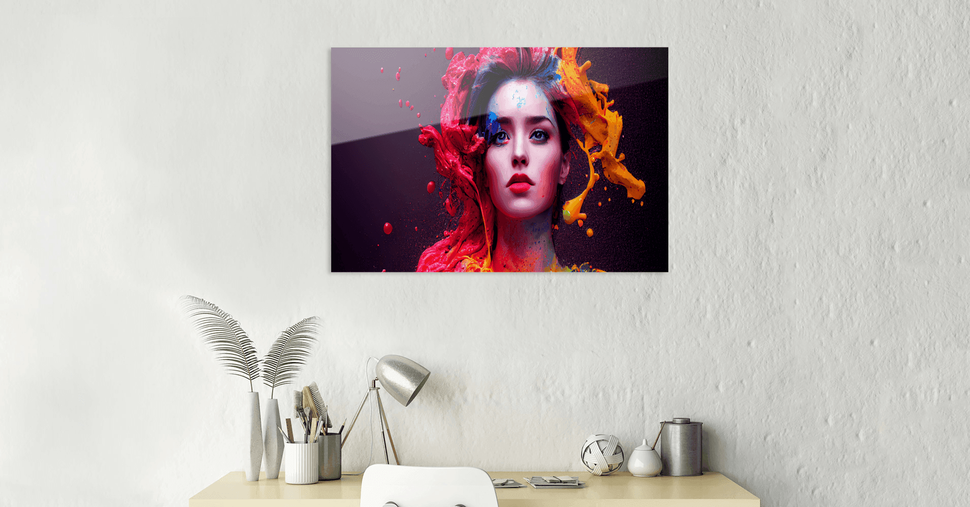 Farbenfrohe Frau Metall Poster 60x40cm Metallposter JLR Design