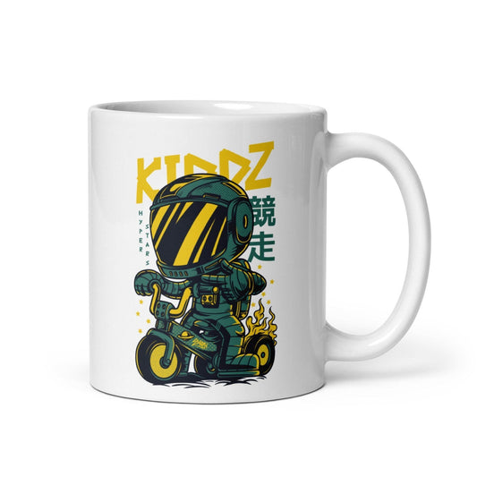 Glanzende Kiddz Tasse Tasse 24.99 330ml, 440ml, Alltag, Bike, Design, Fashion, Füllmenge, geeignet, glänzend, hochwertig, Kaffee, Keramiktasse, Kiddz, mikrowellen, Morgenkaffee, Oberfläche, Rad, Robot, spülmaschinen, Style, Tasse, Tee, weiss JLR Design