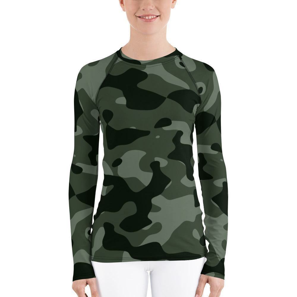 Green Camouflage Damen Rash Guard Rash Guard 59.99 4-Wege, Atmungsaktiv, bequem, Camo, Camouflage, Design, Elastan, Fashion, Flachnaht, green, grün, Guard, Hautschutz, Kompression, Langarmshirt, Mode, Männermode, Outdoor, Pattern, Polyester, Rash, Sand, Schwimmen, Sonnenschutz, Sportbekleidung, Strandmode, Stretchstoff, Style, Surfen, Tarnmuster, trocknend, Wassersport, Wind JLR Design