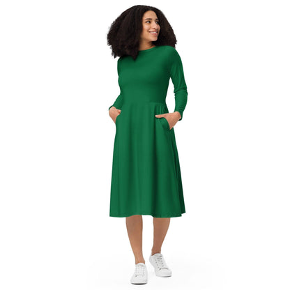 Juwel langärmliges Midikleid Midikleid 61.99 Boot-Ausschnitt, Damen, einfarbig, Elastan, eng anliegend, Frauen, green, grün, Jersey, juwel, OEKOTEX100, Polyester, Premium, Seitentaschen, Strickstoff, Taille, Unterteil JLR Design