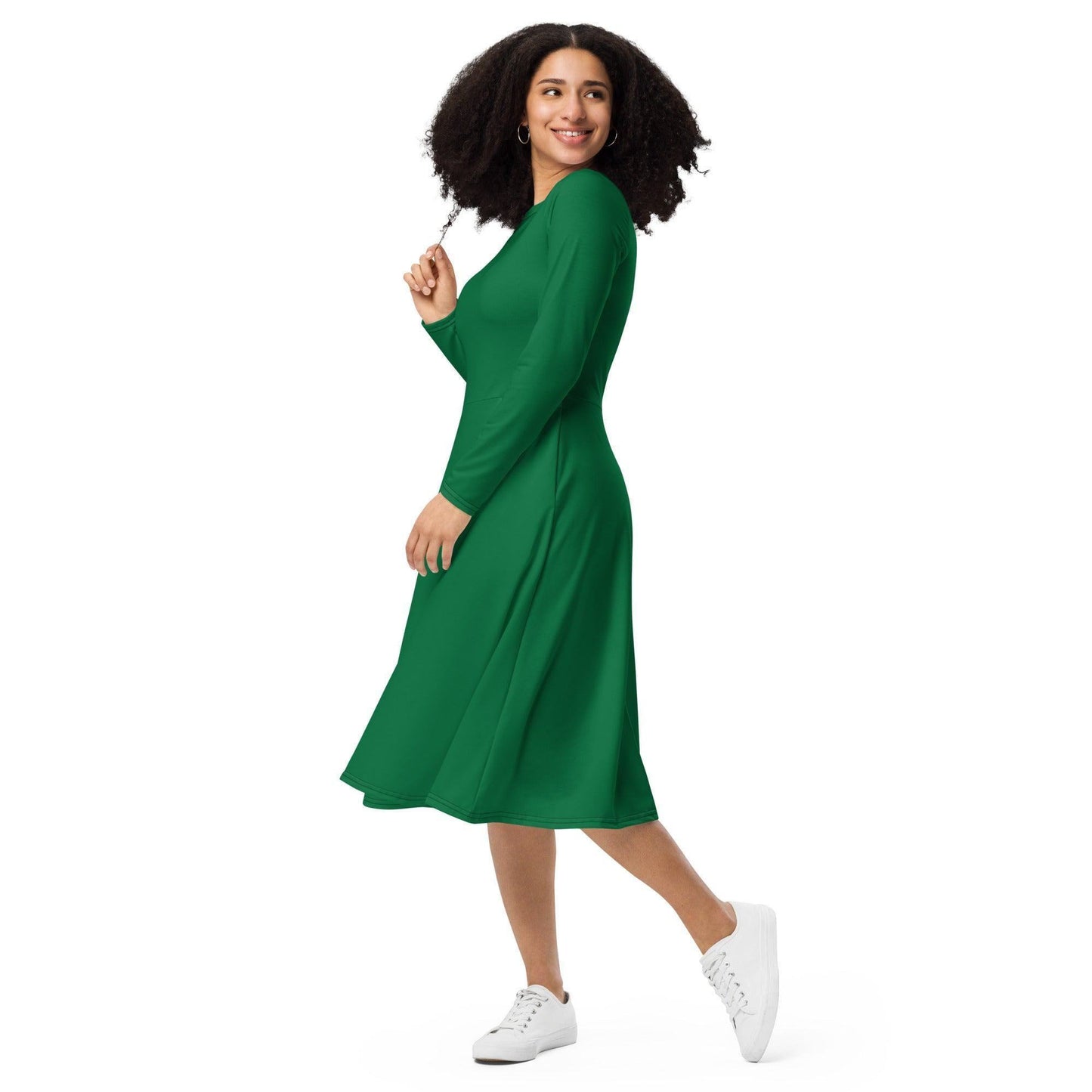 Juwel langärmliges Midikleid Midikleid 61.99 Boot-Ausschnitt, Damen, einfarbig, Elastan, eng anliegend, Frauen, green, grün, Jersey, juwel, OEKOTEX100, Polyester, Premium, Seitentaschen, Strickstoff, Taille, Unterteil JLR Design