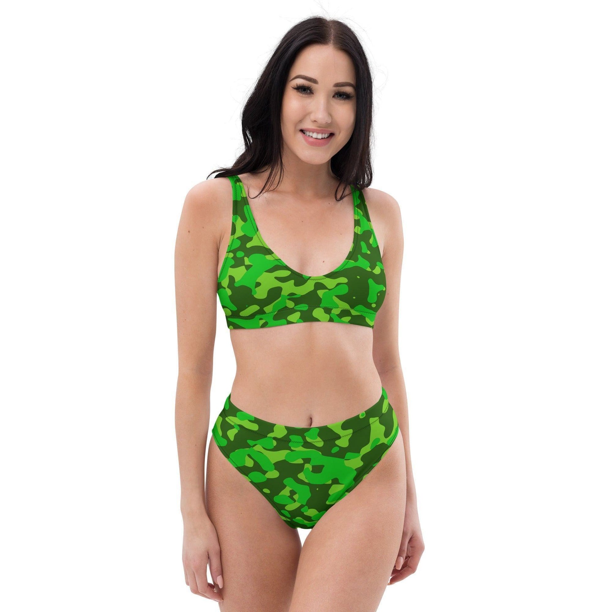 Lime Green Camouflage High Waist Bikini -- Lime Green Camouflage High Waist Bikini - undefined Bikini | JLR Design
