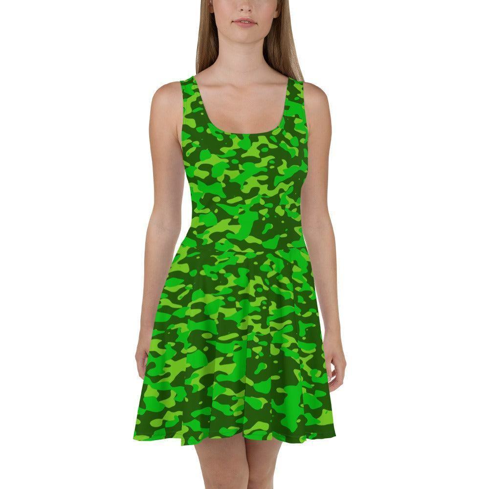 Lime Green Camouflage Skater Kleid -- Lime Green Camouflage Skater Kleid - undefined Skater Kleid | JLR Design