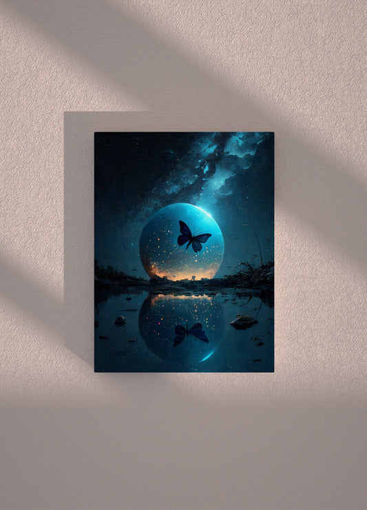 Moon Butterfly Metal-Acrylglas-Verbund 40 x 30 cm Acrylic Glass on Metal 74.99 40x30, Acrylglas, Acrylic Glass on Metal, Blue, Butterfly, Desing, Lifestyle, Metall, Moon, Poster, Style, Verbund, Wandekoration JLR Design