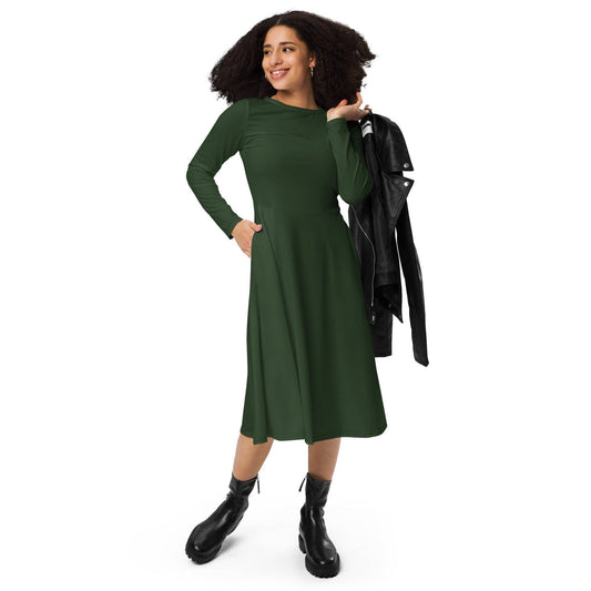 Myrte langärmliges Midikleid Midikleid 61.99 Boot-Ausschnitt, Damen, einfarbig, Elastan, eng anliegend, Frauen, green, grün, Jersey, myrte, OEKOTEX100, Polyester, Premium, Seitentaschen, Strickstoff, Taille, Unterteil JLR Design