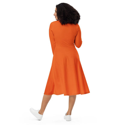 Oranges langärmliges Midikleid Midikleid 61.99 Boot-Ausschnitt, Damen, einfarbig, Elastan, eng anliegend, Frauen, Jersey, OEKOTEX100, orange, Polyester, Premium, Seitentaschen, Strickstoff, Taille, Unterteil JLR Design