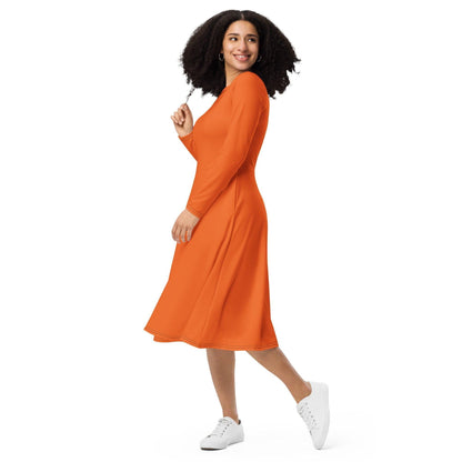 Oranges langärmliges Midikleid Midikleid 61.99 Boot-Ausschnitt, Damen, einfarbig, Elastan, eng anliegend, Frauen, Jersey, OEKOTEX100, orange, Polyester, Premium, Seitentaschen, Strickstoff, Taille, Unterteil JLR Design