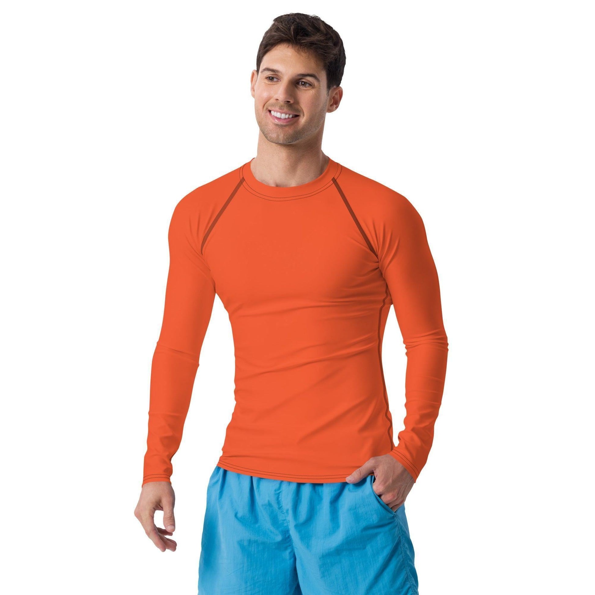 Outrageous Orange Herren Rash Guard Rash Guard 54.99 4-Wege, Atmungsaktiv, bequem, einfarbig, Elastan, Flachnaht, Guard, Hautschutz, Kompression, Langarmshirt, Männermode, Orange, Outdoor, Outrageous, Polyester, Rash, Sand, Schwimmen, Sonnenschutz, Sportbekleidung, Strandmode, Stretchstoff, Surfen, trocknend, Wassersport, Wind JLR Design