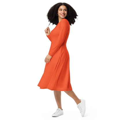 Outrageous Orange langärmliges Midikleid Midikleid 61.99 Boot-Ausschnitt, Damen, einfarbig, Elastan, eng anliegend, Frauen, Jersey, OEKOTEX100, oragen, outrageous, Polyester, Premium, Seitentaschen, Strickstoff, Taille, Unterteil JLR Design