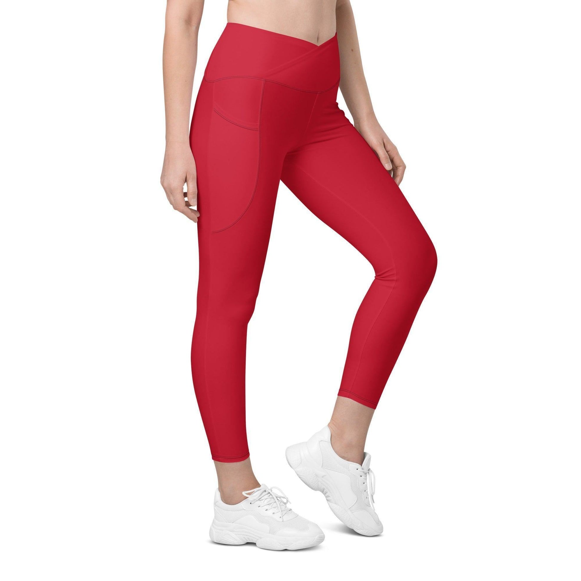 Rote Damen V-Bund Leggings mit Taschen -- Rote Damen V-Bund Leggings mit Taschen - undefined V-Bund Leggings | JLR Design