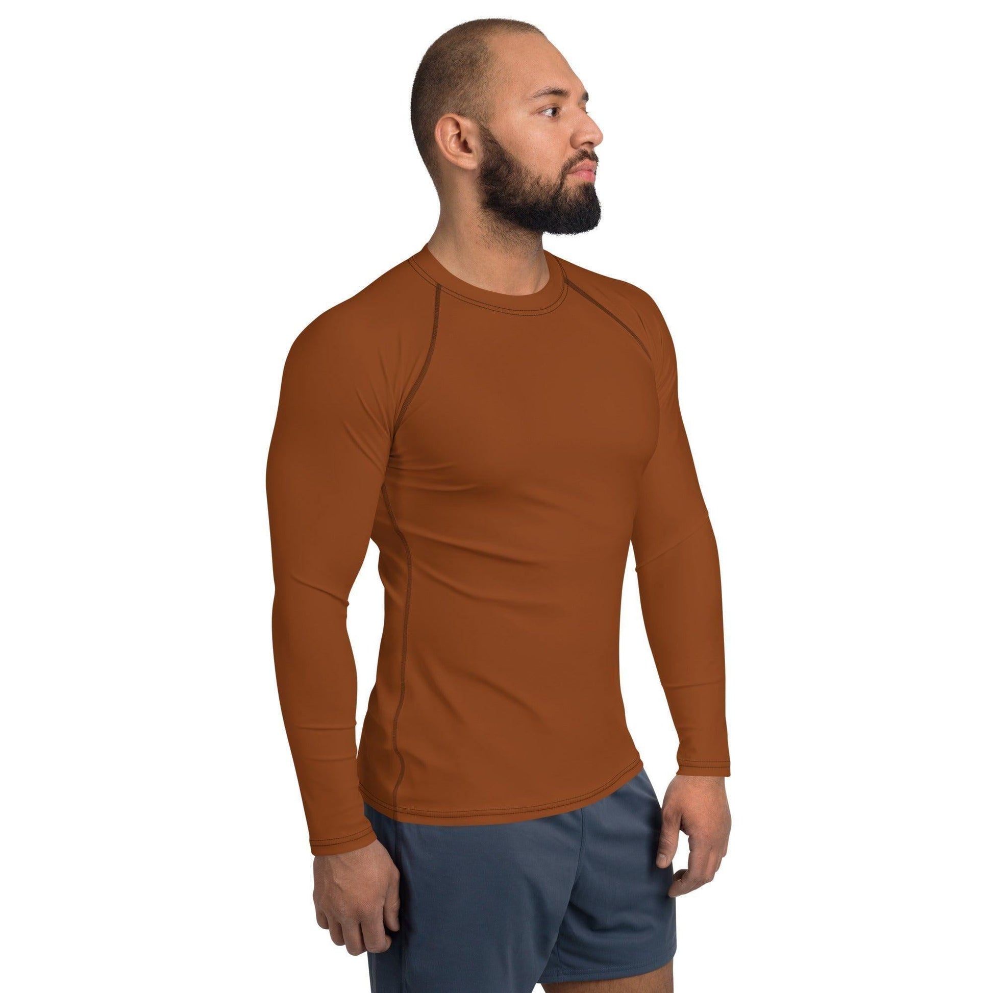 Saddle Brown Herren Rash Guard Rash Guard 54.99 4-Wege, Atmungsaktiv, bequem, braun, Brown, einfarbig, Elastan, Flachnaht, Guard, Hautschutz, Kompression, Langarmshirt, Männermode, Outdoor, Polyester, Rash, Saddle, Sand, Schwimmen, Sonnenschutz, Sportbekleidung, Strandmode, Stretchstoff, Surfen, trocknend, Wassersport, Wind JLR Design