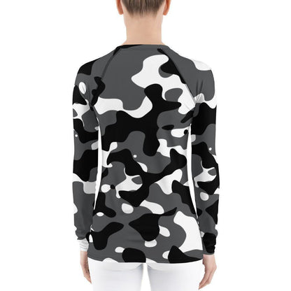 Schwarz Grau Weiß Camouflage Damen Rash Guard Rash Guard 59.99 4-Wege, Atmungsaktiv, bequem, Black, Camo, Camouflage, Design, Elastan, Fashion, Flachnaht, Grau, grey, Guard, Hautschutz, Kompression, Langarmshirt, Mode, Männermode, Outdoor, Pattern, Polyester, Rash, Sand, Schwarz, Schwimmen, Sonnenschutz, Sportbekleidung, Strandmode, Stretchstoff, Style, Surfen, Tarnmuster, trocknend, Wassersport, Weiß, White, Wind JLR Design