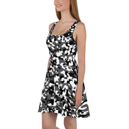 Schwarz Grau Weiß Camouflage Skater Kleid -- Schwarz Grau Weiß Camouflage Skater Kleid - undefined Skater Kleid | JLR Design