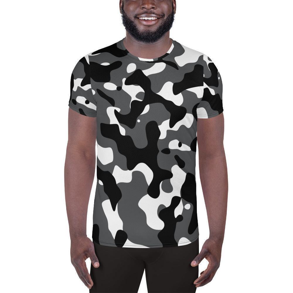 Schwarz Grau Weiß Camouflage Sport T-Shirt für Herren -- Schwarz Grau Weiß Camouflage Sport T-Shirt für Herren - XS Sport T-Shirt | JLR Design