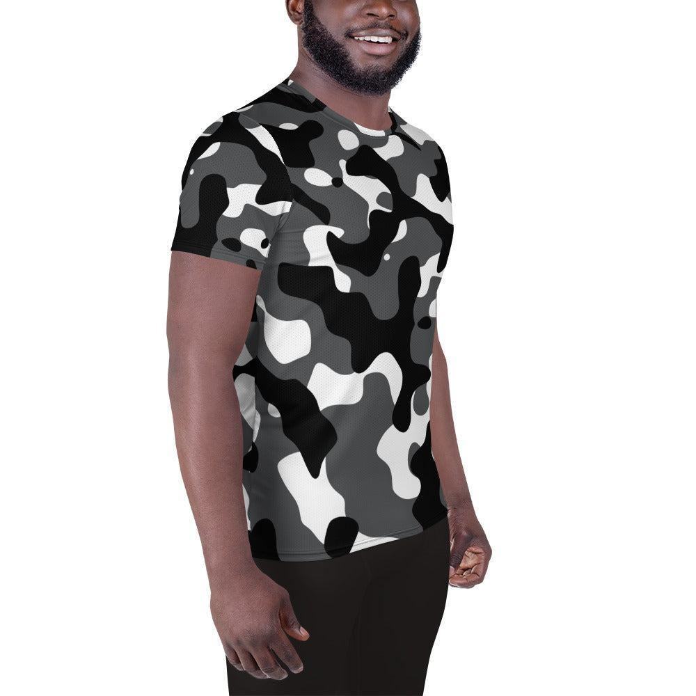 Schwarz Grau Weiß Camouflage Sport T-Shirt für Herren -- Schwarz Grau Weiß Camouflage Sport T-Shirt für Herren - XS Sport T-Shirt | JLR Design