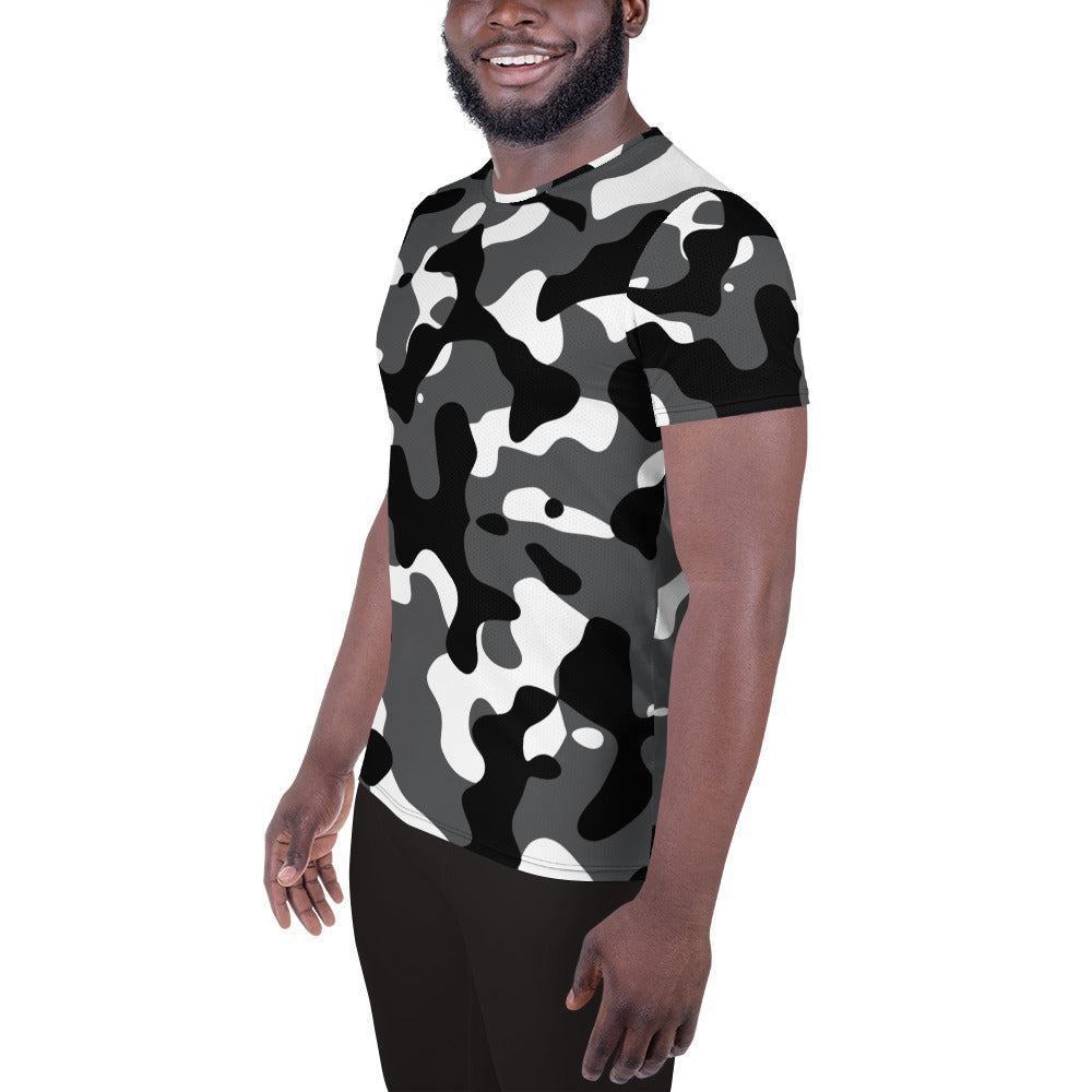 Schwarz Grau Weiß Camouflage Sport T-Shirt für Herren -- Schwarz Grau Weiß Camouflage Sport T-Shirt für Herren - XS Sport T-Shirt | JLR Design