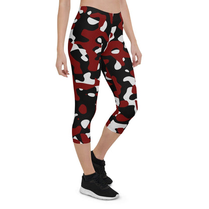 Schwarz Rot Weiß Camouflage Damen Capri Leggings Capri Leggings 54.99 Alltag, bequem, Black, Camo, Camouflage, Capri, Damen, Design, Elastan, enganliegend, entspannen, Leggings, Mikrofasergarn, Mode, modisch, Muster, Outdoor, Passform, Pattern, Polyester, Red, Rot, Schwarz, Sport, Stil, Style, Tarnmuster, USF50, verkürzt, vielseitig, Vier-Wege-Stretch, Weiß, White JLR Design