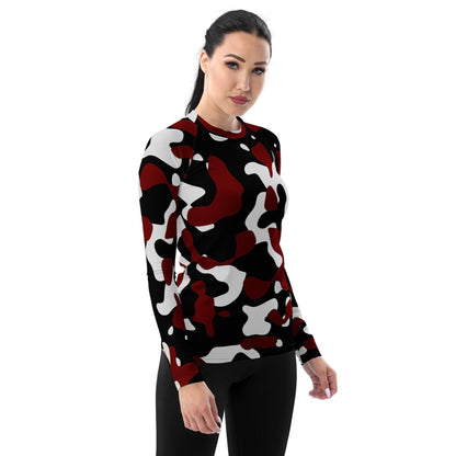 Schwarz Rot Weiß Camouflage Damen Rash Guard Rash Guard 59.99 4-Wege, Atmungsaktiv, bequem, black, Camo, Camouflage, Design, Elastan, Fashion, Flachnaht, Guard, Hautschutz, Kompression, Langarmshirt, Mode, Männermode, Outdoor, Pattern, Polyester, Rash, red, Rot, Sand, Schwarz, Schwimmen, Sonnenschutz, Sportbekleidung, Strandmode, Stretchstoff, Style, Surfen, Tarnmuster, trocknend, Wassersport, Weiß, white, Wind JLR Design