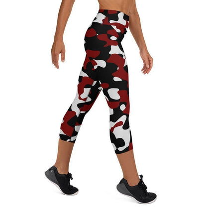 Schwarz Rot Weiß Camouflage Damen Yoga Capri Leggings -- Schwarz Rot Weiß Camouflage Damen Yoga Capri Leggings - undefined Yoga Capri Leggings | JLR Design