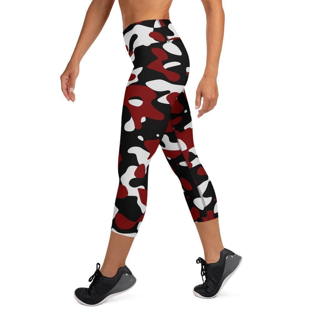 Schwarz Rot Weiß Camouflage Damen Yoga Capri Leggings -- Schwarz Rot Weiß Camouflage Damen Yoga Capri Leggings - undefined Yoga Capri Leggings | JLR Design