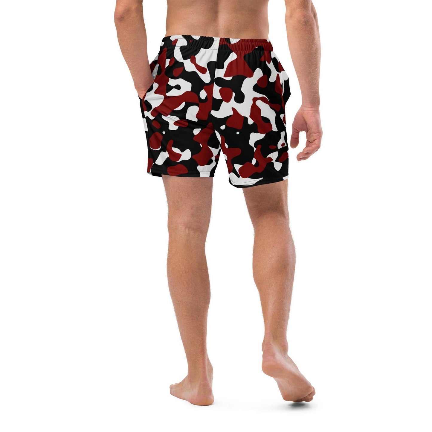 Schwarz Rot Weiß Camouflage Herren Badehosen Badehose 64.99 Badehose, Badevergnügen, black, Camo, Camouflage, Elastan, Herren, Hüftband, Innenfutter, Komfort, Kordelzug, Mann, Muster, Männer, Passform, Pattern, Polyester, Pool, recycelt, red, Rot, Scheuerschutz, Schwarz, See, Tarnmuster, trocknend, Weiß, white JLR Design