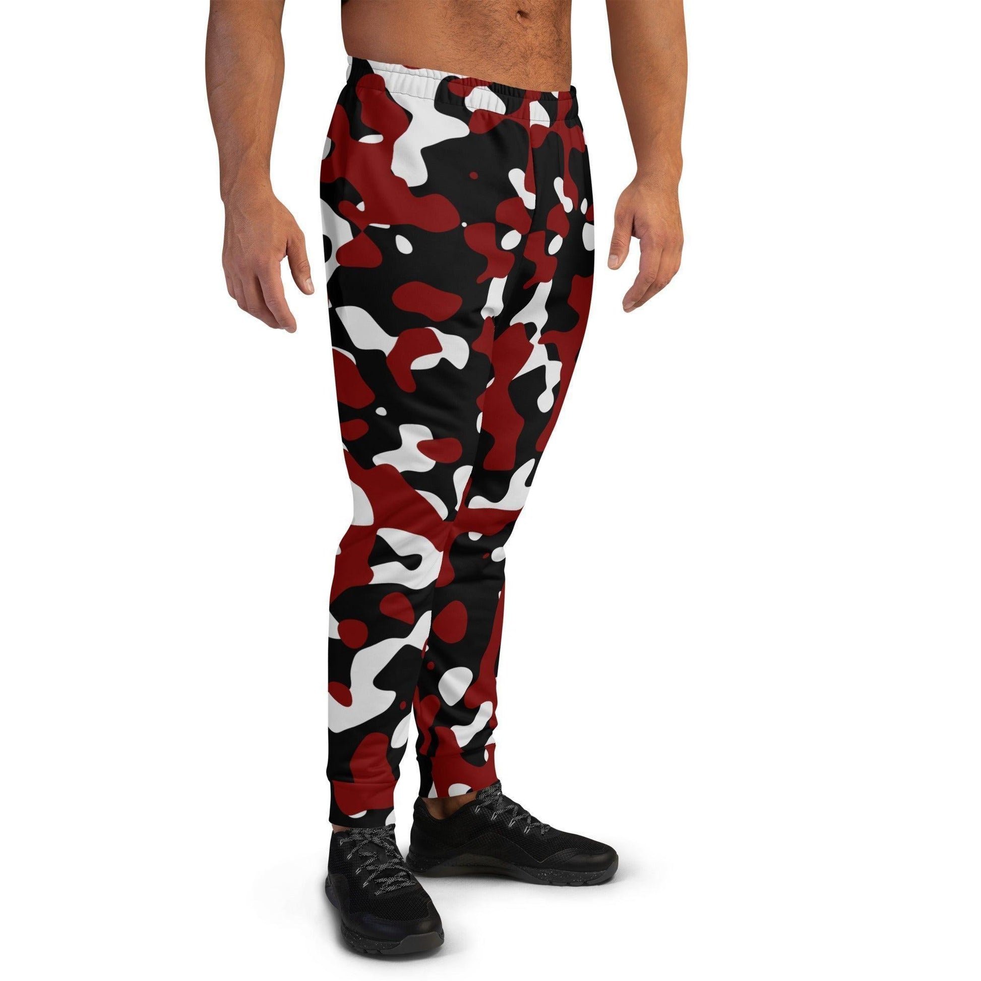 Schwarz Rot Weiß Camouflage Herren Jogginghose Jogginghose 66.99 atmungsaktiv, Baumwolle, black, Bündchen, Camo, Camouflage, Elastan, Fitness, Fleece, Gym, Herren, Jogginghose, Kordelzug, Mann, Muster, Männer, OEKOTEX100, Passform, Passoform, Pattern, Polyester, red, Relaxen, rot, schlanke, Schwarz, Sport, Tarnfarben, Taschen, Tragekomfort, Weiß, white JLR Design