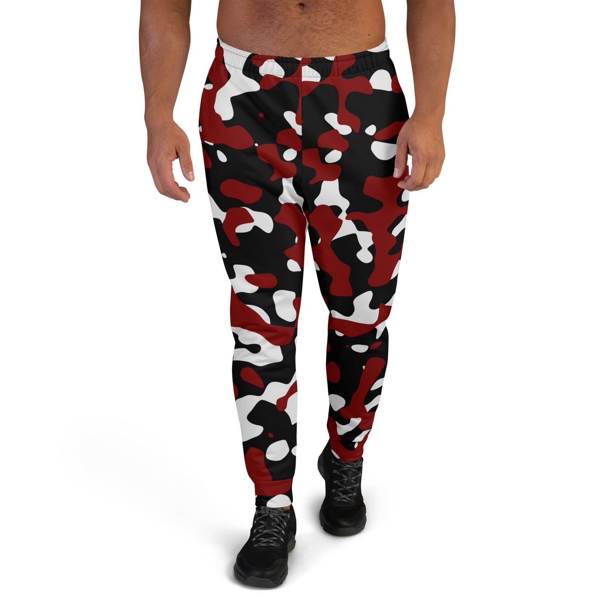 Schwarz Rot Weiß Camouflage Herren Jogginghose Jogginghose 66.99 atmungsaktiv, Baumwolle, black, Bündchen, Camo, Camouflage, Elastan, Fitness, Fleece, Gym, Herren, Jogginghose, Kordelzug, Mann, Muster, Männer, OEKOTEX100, Passform, Passoform, Pattern, Polyester, red, Relaxen, rot, schlanke, Schwarz, Sport, Tarnfarben, Taschen, Tragekomfort, Weiß, white JLR Design