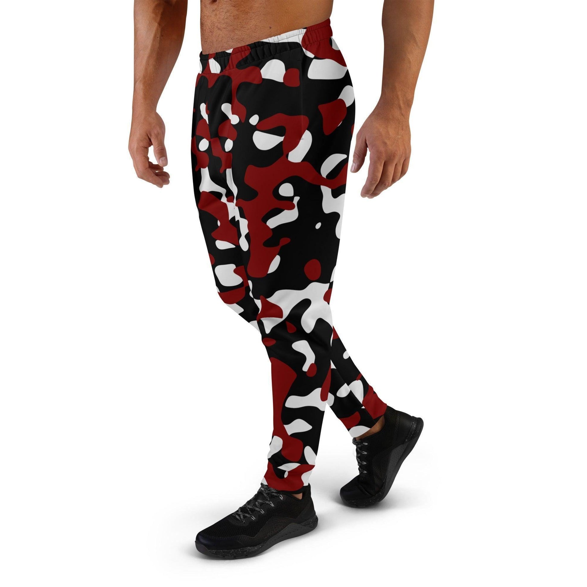 Schwarz Rot Weiß Camouflage Herren Jogginghose Jogginghose 66.99 atmungsaktiv, Baumwolle, black, Bündchen, Camo, Camouflage, Elastan, Fitness, Fleece, Gym, Herren, Jogginghose, Kordelzug, Mann, Muster, Männer, OEKOTEX100, Passform, Passoform, Pattern, Polyester, red, Relaxen, rot, schlanke, Schwarz, Sport, Tarnfarben, Taschen, Tragekomfort, Weiß, white JLR Design