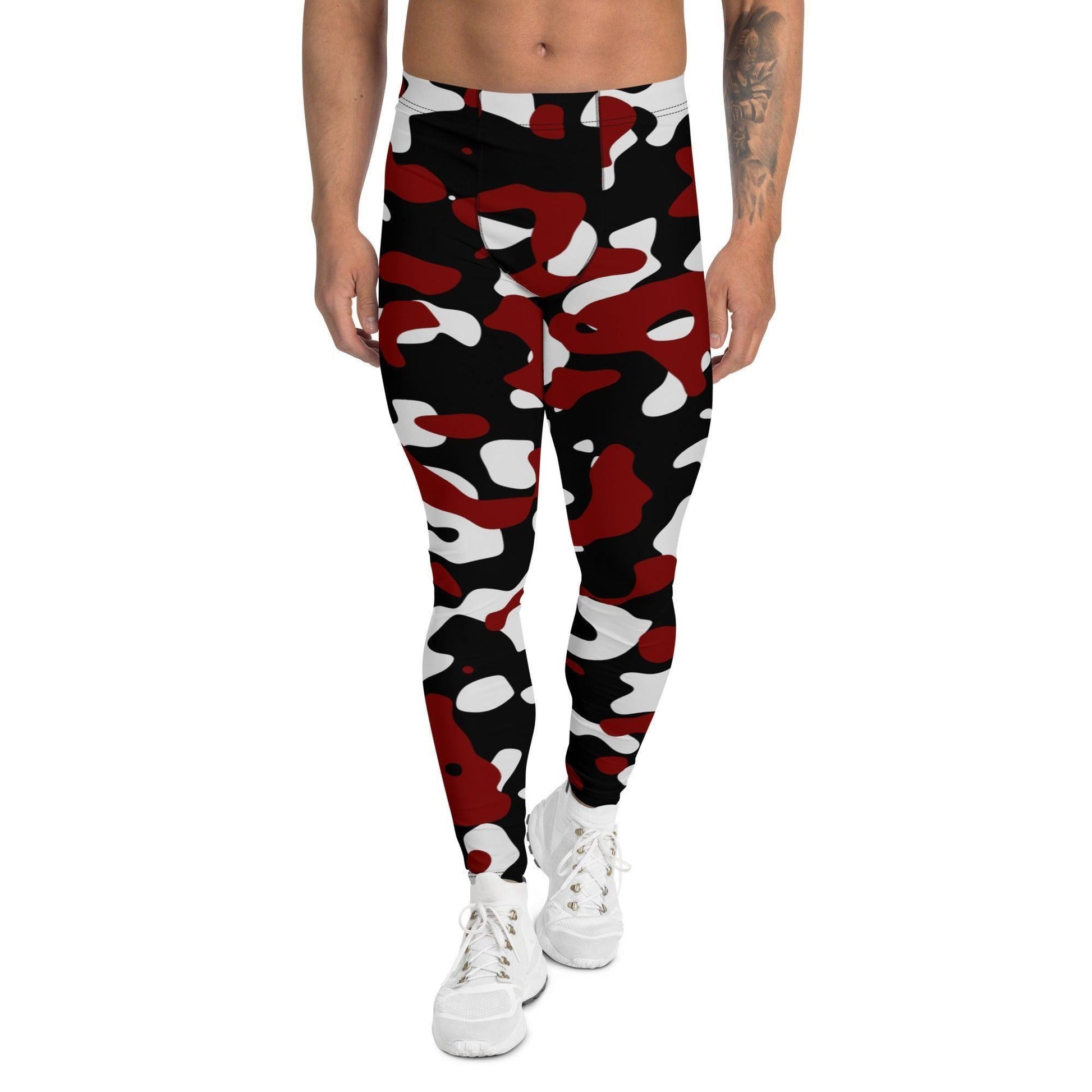 Schwarz Rot Weiß Camouflage Herren Leggings Leggings 59.99 aktiv, anliegend, atmungsaktiv, bequem, Bewegungsfreiheit, black, Camo, Camouflage, dehnbahr, Design, Fashion, Fitness, funktional, Herrenleggings, Laufen, Leggings, Mann, modebewusst, Muster, Outdoor, Passform, Patter, red, Rot, Schwarz, Sport, Sportbekleidung, Style, Tarnmuster, Tragegefühl, Training, Weiß, white, Yoga JLR Design