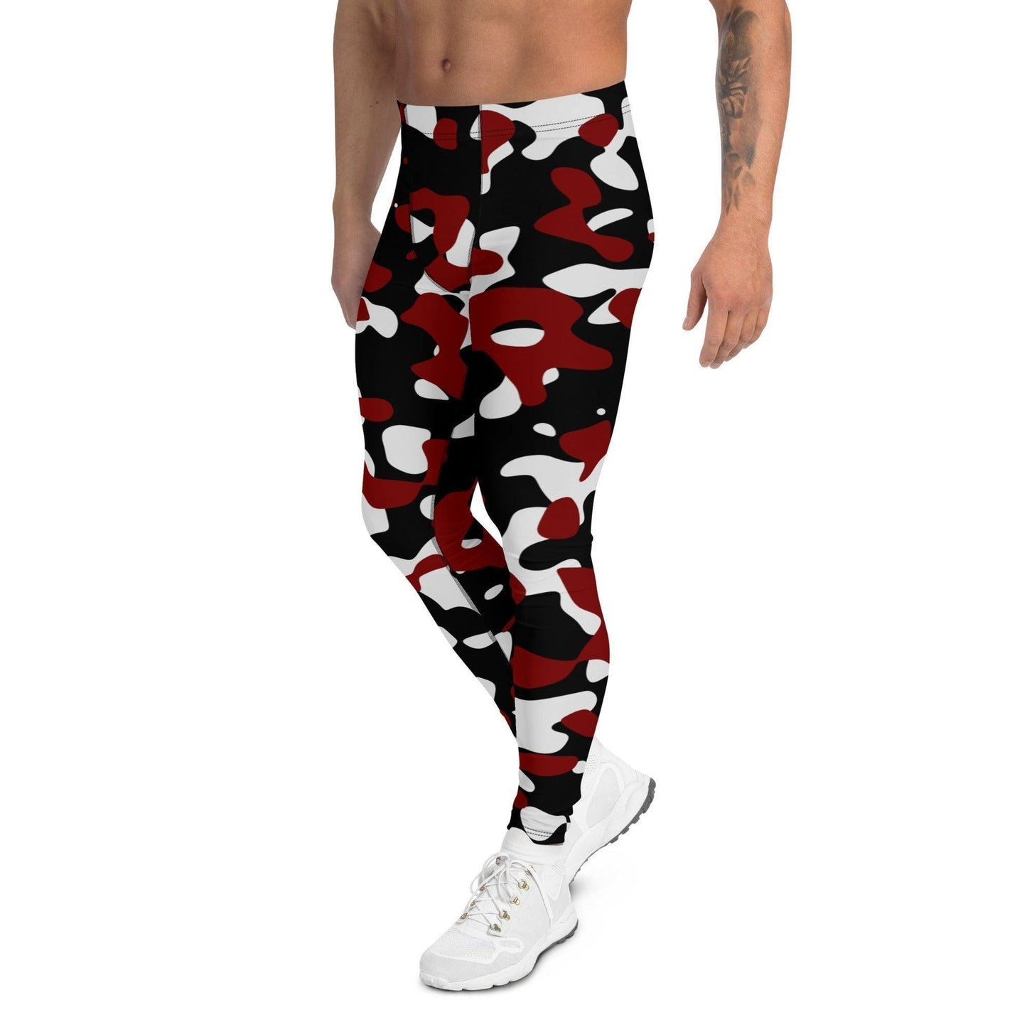 Schwarz Rot Weiß Camouflage Herren Leggings Leggings 59.99 aktiv, anliegend, atmungsaktiv, bequem, Bewegungsfreiheit, black, Camo, Camouflage, dehnbahr, Design, Fashion, Fitness, funktional, Herrenleggings, Laufen, Leggings, Mann, modebewusst, Muster, Outdoor, Passform, Patter, red, Rot, Schwarz, Sport, Sportbekleidung, Style, Tarnmuster, Tragegefühl, Training, Weiß, white, Yoga JLR Design