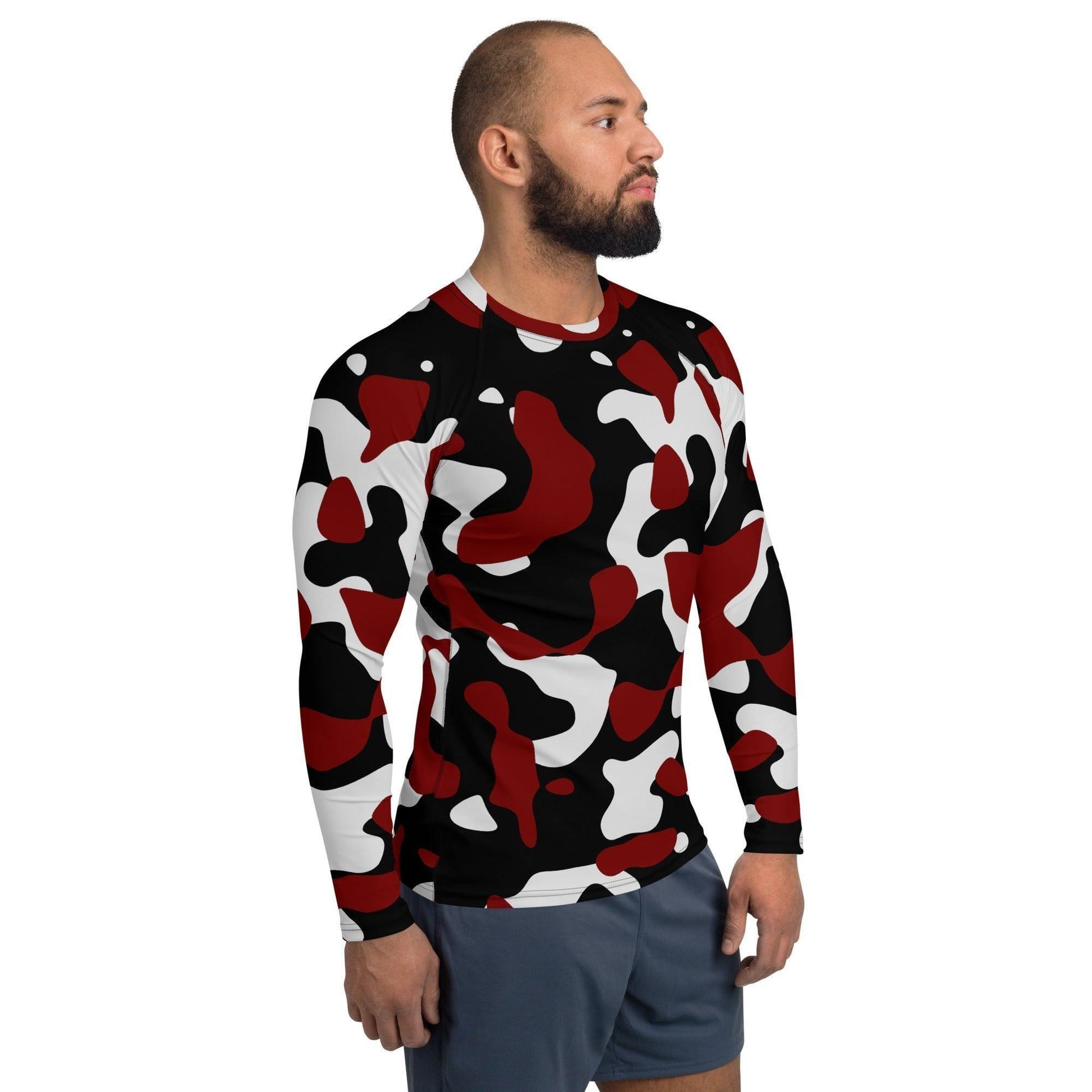 Schwarz Rot Weiß Camouflage Herren Rash Guard Rash Guard 59.99 4-Wege, Atmungsaktiv, bequem, Black, Camo, Camouflage, Design, Elastan, Fashion, Flachnaht, Guard, Hautschutz, Kompression, Langarmshirt, Mode, Männermode, Outdoor, Pattern, Polyester, Rash, Red, Rot, Sand, Schwarz, Schwimmen, Sonnenschutz, Sportbekleidung, Strandmode, Stretchstoff, Style, Surfen, Tarnmuster, trocknend, Wassersport, Weiß, White, Wind JLR Design